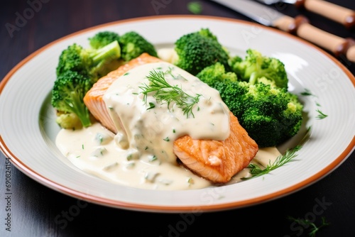 Salmon with broccoli sauce