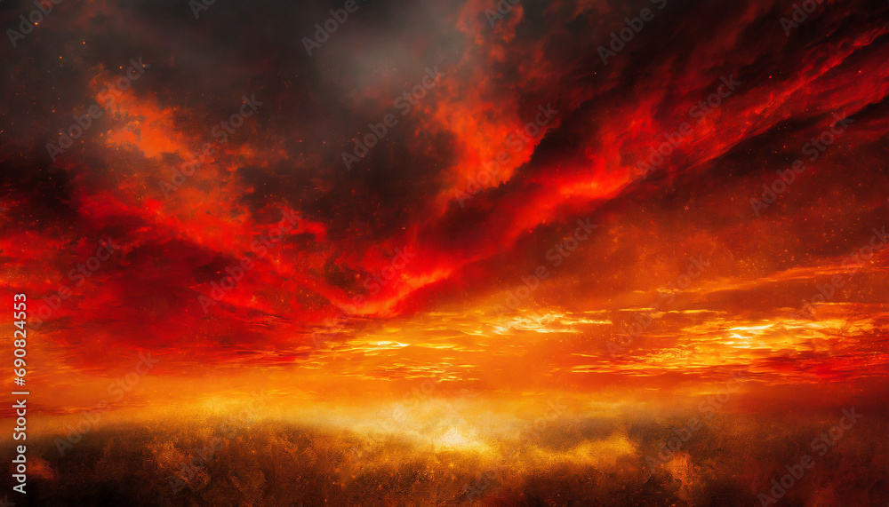 Red sunset. Sky with clouds. Beautiful black red abstract background with copy space
