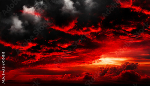 Red sunset. Sky with clouds. Beautiful black red abstract background with copy space © Your Hand Please