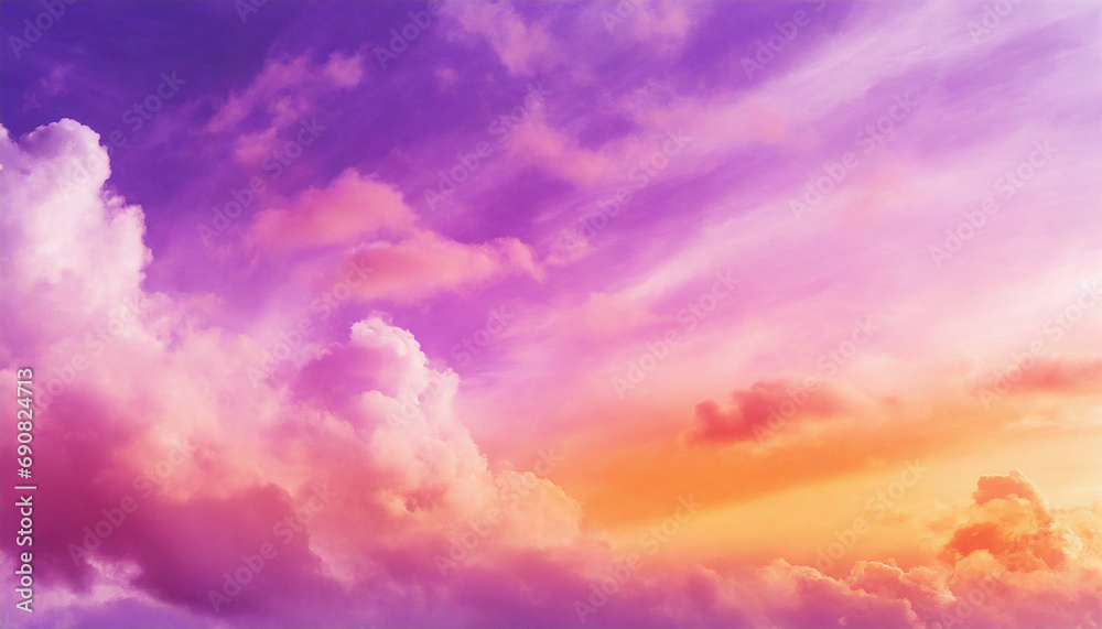 Purple pink orange sunset. Colorful sky with clouds background with space for design 