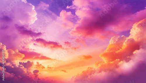 Purple pink orange sunset. Colorful sky with clouds background with space for design 