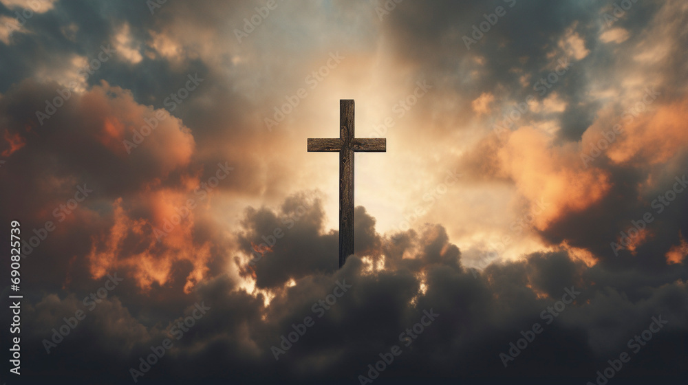 Ethereal Silhouette: Cross in the Evening Radiance, Generative AI Ethereal Silhouette: Cross in the Evening Radiance, Generative AI