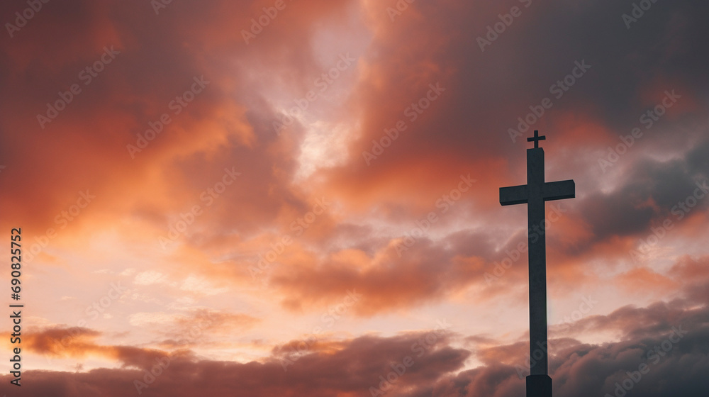 Celestial Twilight: Cross Against the Golden Sky, Generative AI Celestial Twilight: Cross Against the Golden Sky, Generative AI