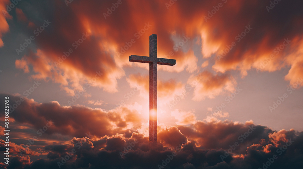 Golden Embrace: Cross in the Evening Light, Generative AI Golden Embrace: Cross in the Evening Light, Generative AI