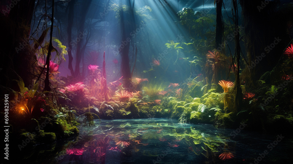 A fluorescent paradise forest