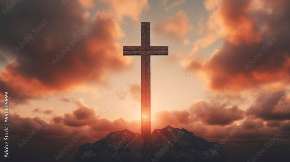 Divine Embrace: Cross in the Evening Sun, Generative AI Divine Embrace: Cross in the Evening Sun, Generative AI