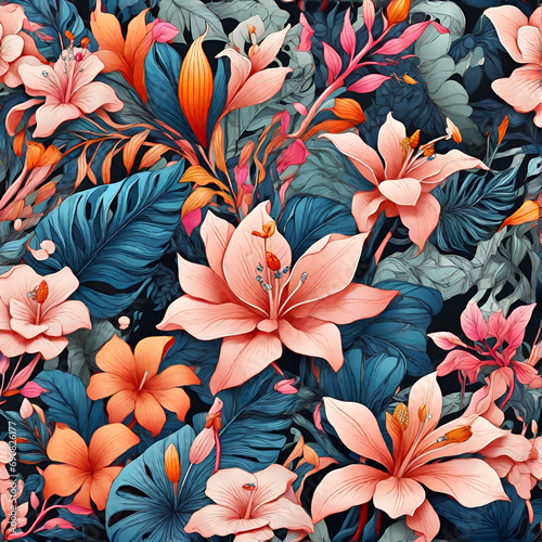 Elevate tropical flowers into a surreal dreamscape with AI art. Imaginative  organic patterns transport viewers.