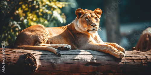 Serene Lioness Resting in Nature,, Comfortable Rest for a Relaxed Lioness 