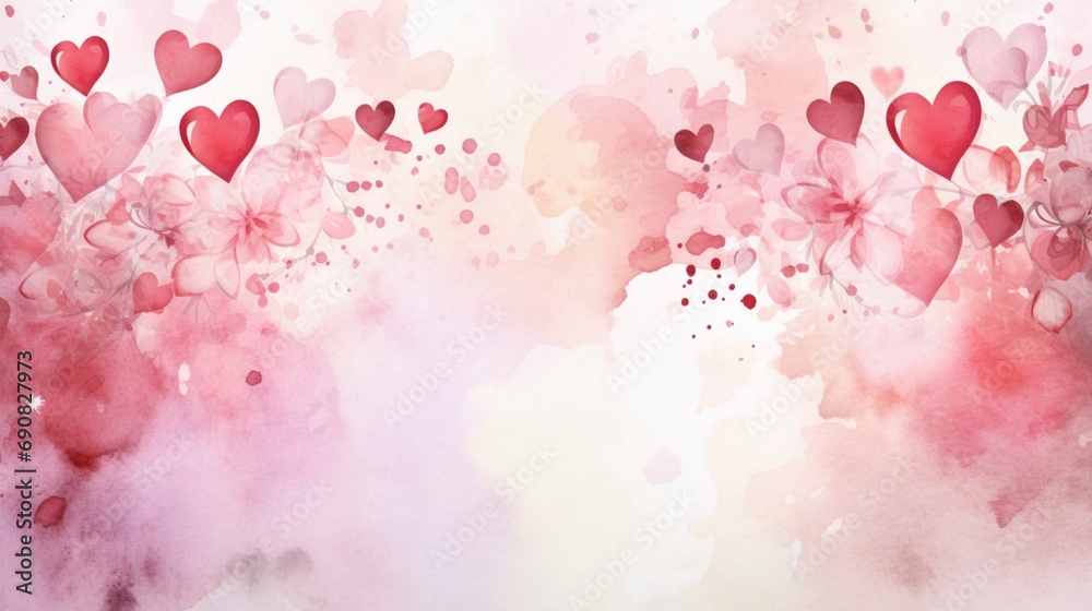 St. Valentines Day watercolor background, St. Valentines Day card background frame, Watercolor illustration with copy space, clipart for greeting cards, save the date, stationery design	