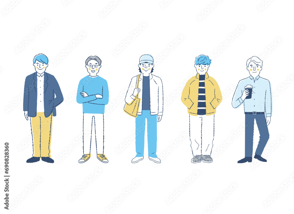 さまざまな男性5人　全身　