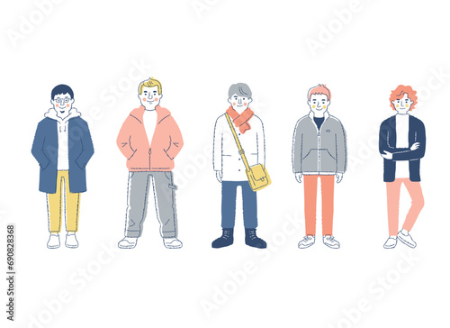 さまざまな男性5人　全身　