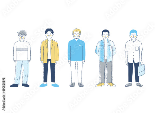 さまざまな男性5人　全身　