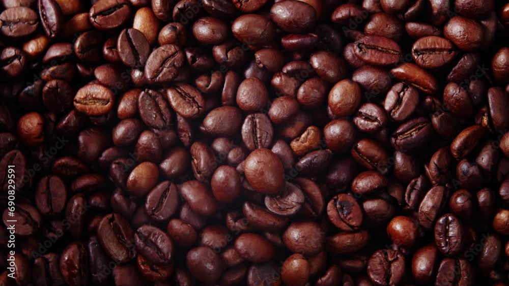 Top view of coffee beans rotating in a circle.Background of roasted coffee beans Top view of coffee beans rotating in a circle.Background of roasted coffee beans