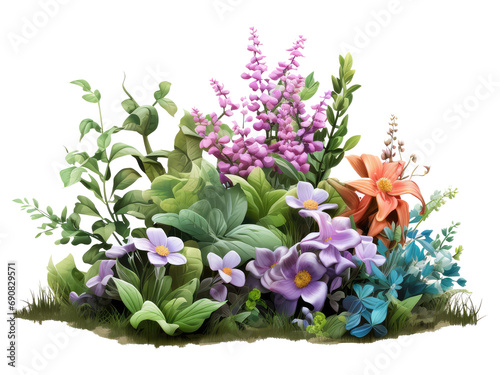 beautiful flower plants pastel garden isolated on transparent background