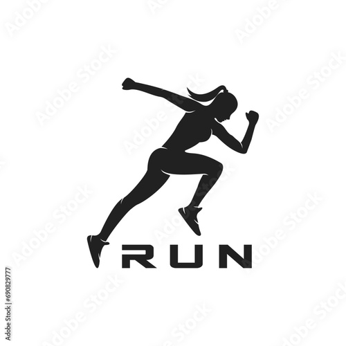 Woman Running Silhouette of Athletic Logo Design