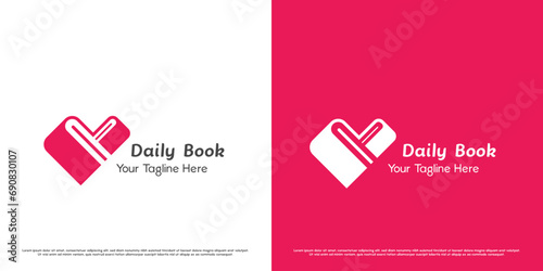 Book love logo design illustration. Silhouette of book heart love favorite literacy reading learning  knowledge science education library. Icon symbol simple abstract modern cute minimal adorable fun.