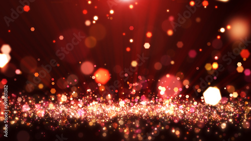 Red dust particle flying background, Light shine effect. photo