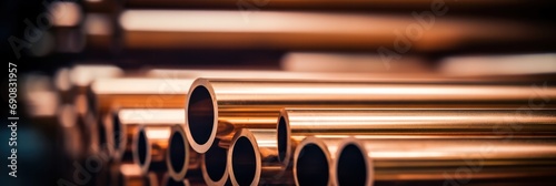 close up portraits of copper pipes in a factory, generative AI photo