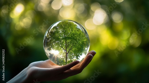 Close-up of a Person's Hand Holding a Transparent Crystal Ball with a globe Inside generated by AI tool