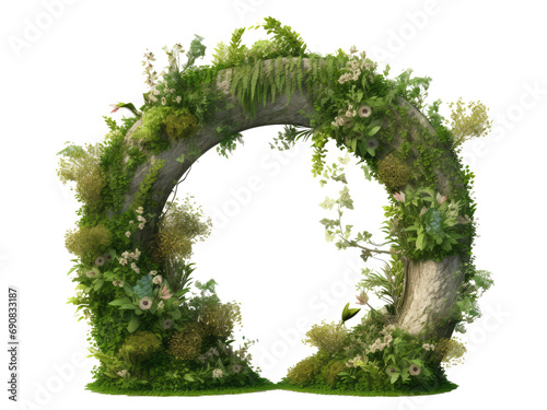garden arch filled with woodland plants isolated on transparent background