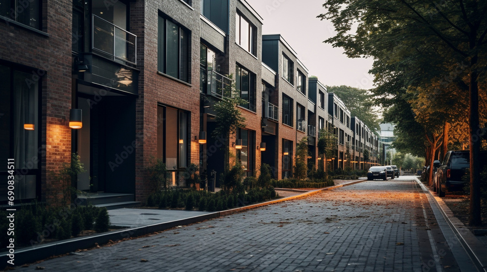 Urban Legacy: Rows of Stately Brick Residences, Generative AI