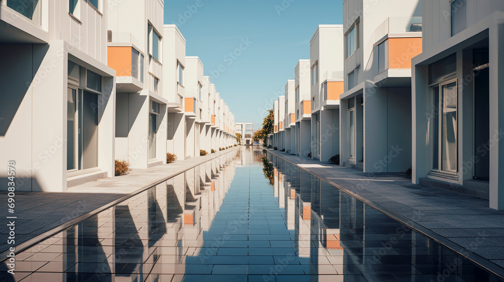 Fototapeta premium Cityscape Harmony: Contemporary Symmetry, Generative AI