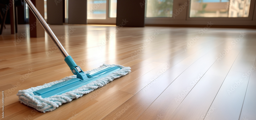 cleaning floor with mop