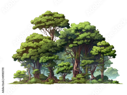 Jungle trees shapes cutout isolated on transparent backgrounds