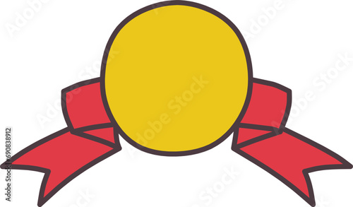 シンプルにデフォルメしたリボンと金メダルの手描き風カラーイラスト