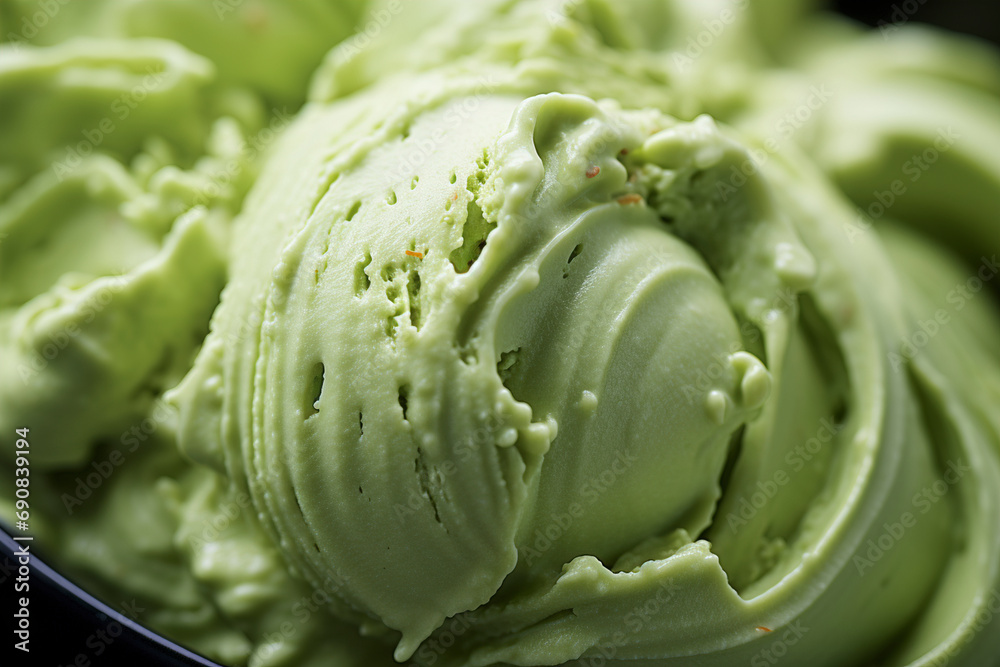 Fototapeta premium A close-up view of a scoop of matcha green tea swirl ice cream. (Generative AI)&nbsp;