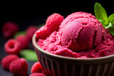 A close-up view of a bowl of raspberry sorbet ice cream. (Generative AI) 
