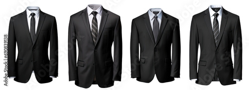 Collection of PNG. A business suit mock up black isolated on a transparent background.