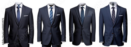 Collection of PNG. A business suit mock up dark blue isolated on a transparent background.