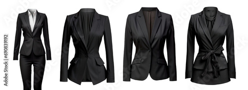 Collection of PNG. Woman business suit mock up black isolated on a transparent background. photo