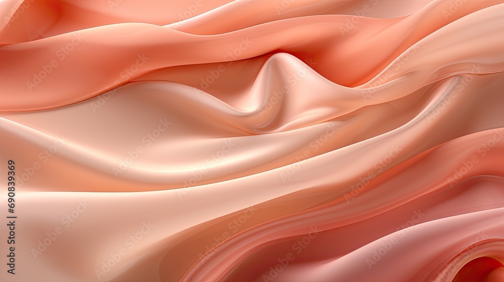 Obraz premium Gentle folds in satin fabric exhibit a Peach Fuzz 2024 elegance, capturing the softness and luxury of high-quality textiles.