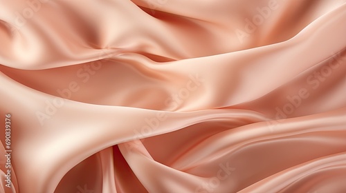  Luxurious silky fabric in a soft peach shade flows with grace, offering a texture of refined elegance.