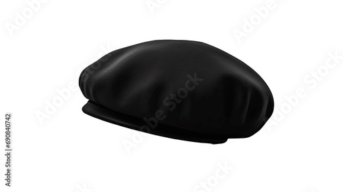 Black french cap beret side view isolated on transparent or white background