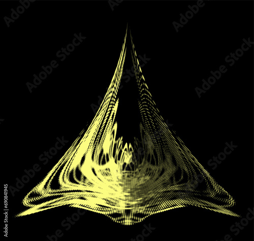 A polarized mandala with radial spot beams and shifting glows brightly against a dark background (use example). For logos, trademarks. Discolored right side for copy text. Vector.