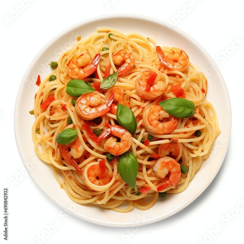 spicy shrimps spaghetti pasta real photo photorealistic