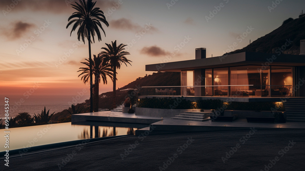 Fototapeta premium Modern Majesty: Coastal Living Perfection, generative ai