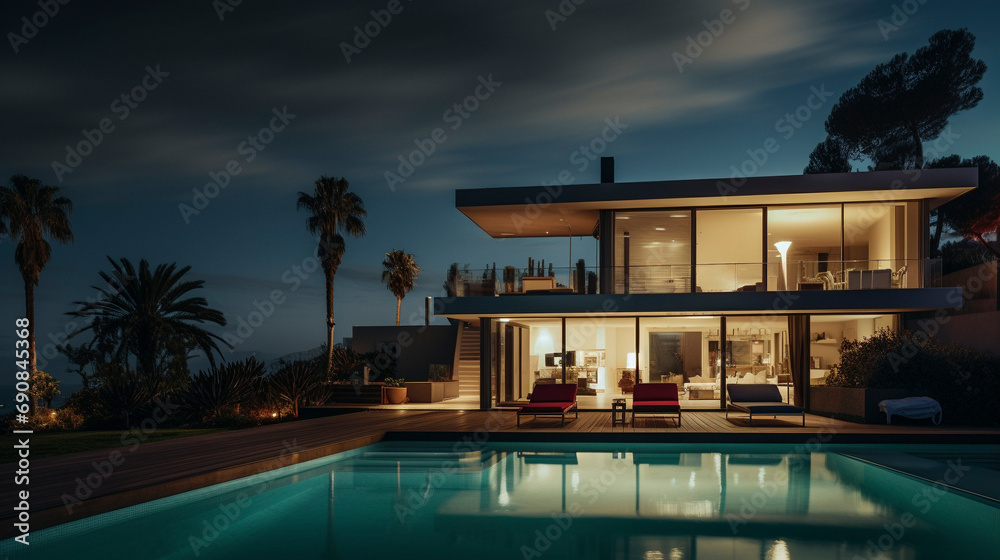 Fototapeta premium Architectural Harmony: Coastal Living Defined, generative ai