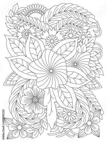 Fototapeta Naklejka Na Ścianę i Meble -  Doodles pattern. Vector black and white coloring page for coloring book. Coloring page for children and adults.