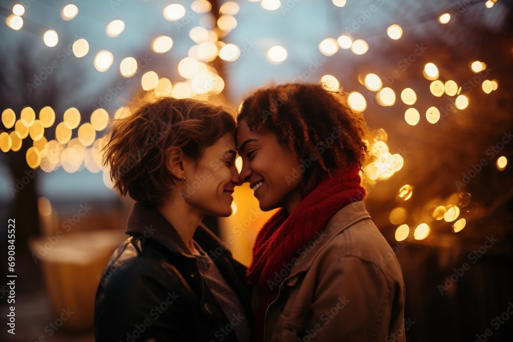 LGBT Lesbian couple love moments happiness.Lgbt relationship concept