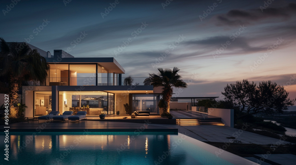 Fototapeta premium Architectural Gem: Modern Beauty by the Sea, generative ai