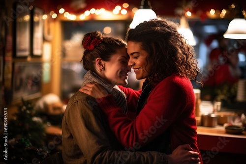 LGBT Lesbian couple love moments happiness.Lgbt relationship concept
