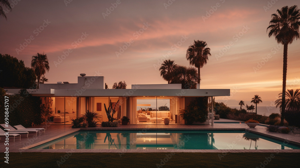 Fototapeta premium California Dreaming: Modern Marvel by the Sea, generative ai