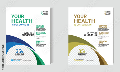 healthcare template design for a report and medical flyer design, leaflets decoration for printing and presentation vector.	 photo