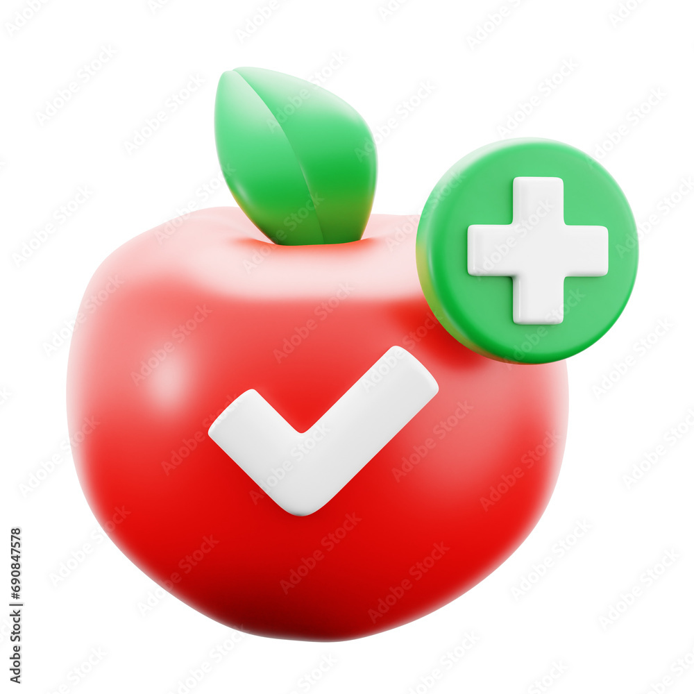 Obraz premium fresh apple fruit with healhy symbol for medical food nutrition treatment hospital 3d icon illustration render design