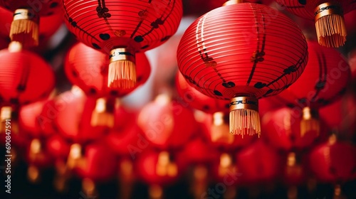 Paper red lanterns chinese new year 2024, year of the dragon celebration background