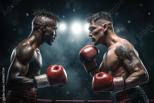 Photo of two heavyweight boxers fighting fiercely generated by AI